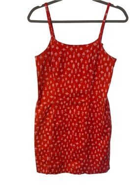 Les Olivades Red Printed Cotton Spaghetti Strap Mini Dress fits Size 0
